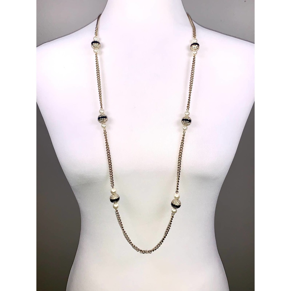 J. Crew Faux Pearl Crystal Enamel Beaded Long Statement Necklace